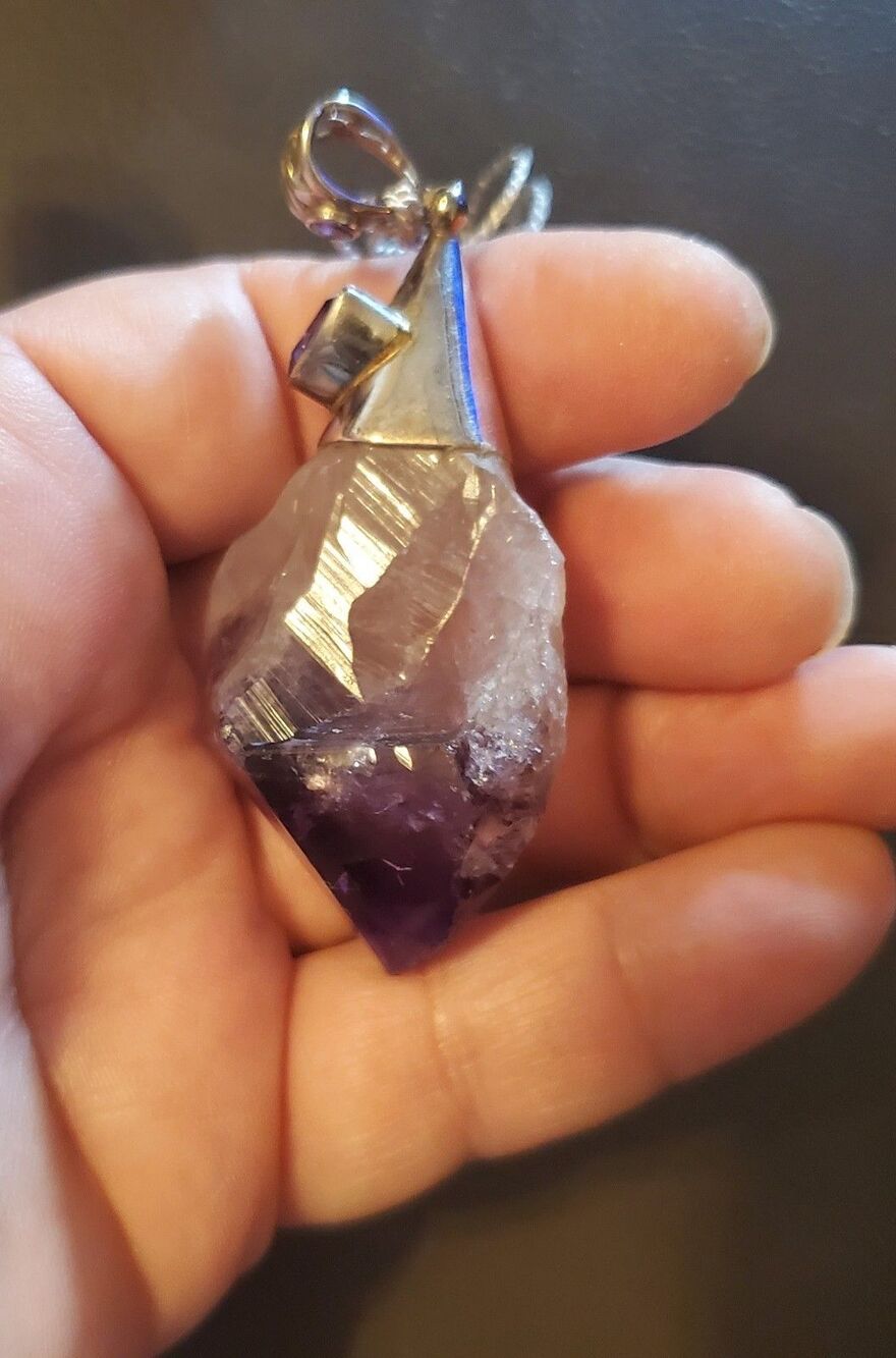 Starborn Creations Raw Amethyst 925 Silver Artisan Pendant Aquarius February - Picture 11 of 15